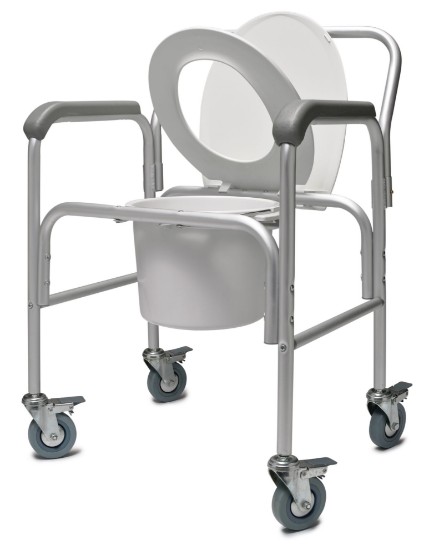 3-in-1 Aluminum Commode - Back Bar and Casters