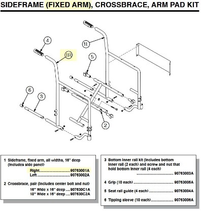 Picture of 90763001A | Sideframe, fixed arm, 16" deep Right