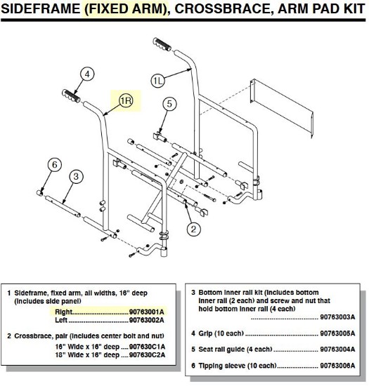 90763001A | Sideframe, fixed arm, 16" deep Right