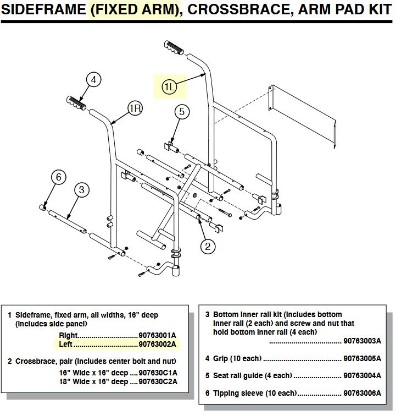 Picture of 90763002A | Sideframe, fixed arm, 16" deep-Left