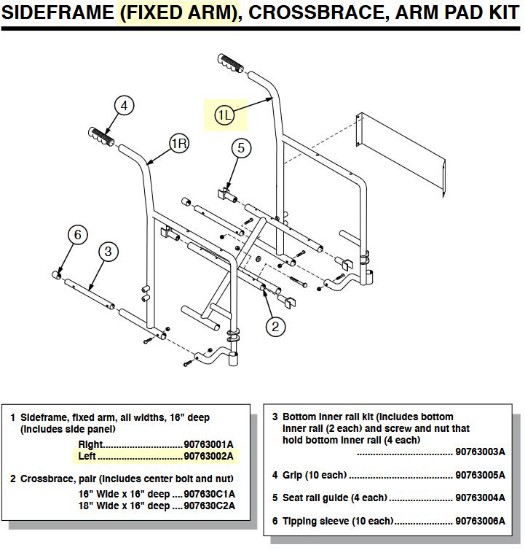 90763002A | Sideframe, fixed arm, 16" deep-Left