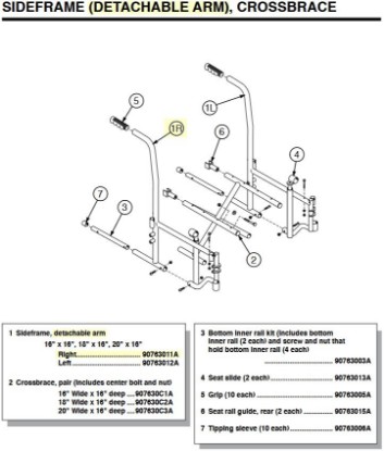 Picture of 90763011A | Sideframe, detachable arm, right