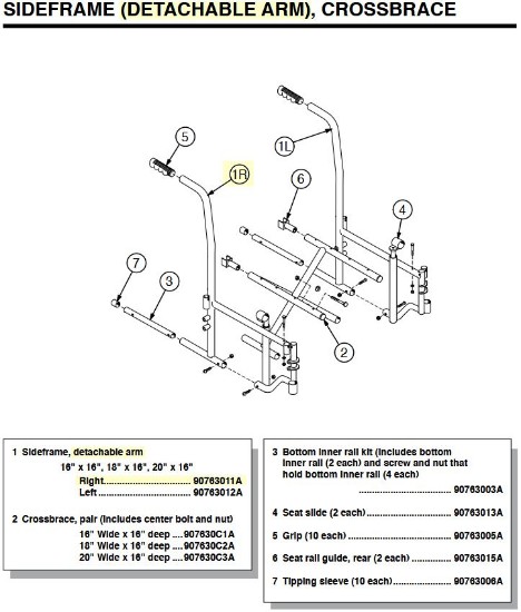90763011A | Sideframe, detachable arm, right