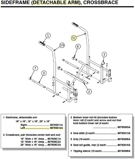 90763012A | Sideframe, detachable arm, left