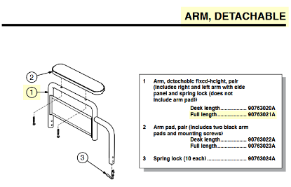 Picture of 90763021A | Arm Pad Only, detachable fixed-height, pair (full length arm)