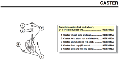 Picture of 90763040A | Complete caster (fork and wheel), 8" x 1" solid rubber tire
