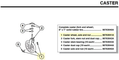 Picture of 90763041A | Caster wheel, axle and nut