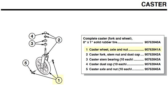 90763041A | Caster wheel, axle and nut