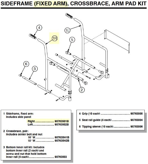 90763501B | Sideframe, fixed arm: Includes side panel, Right