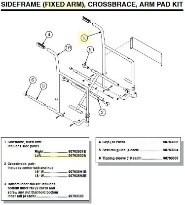 Picture of 90763502B | Sideframe, fixed arm: Includes side panel, Left