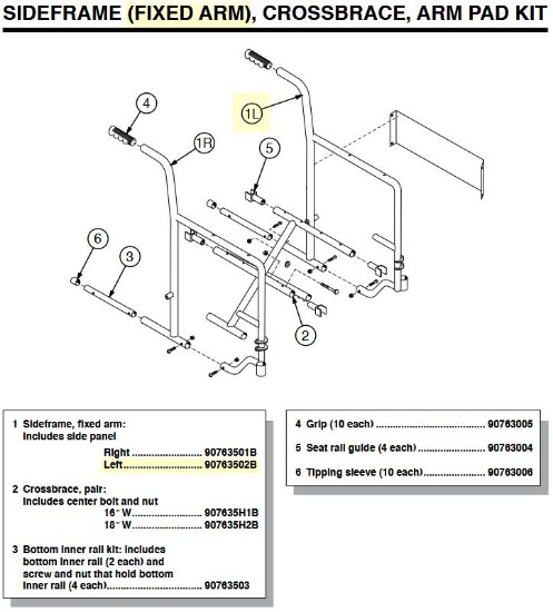 90763502B | Sideframe, fixed arm: Includes side panel, Left