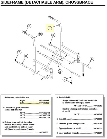 90763512B | Sideframe, detachable arm Left