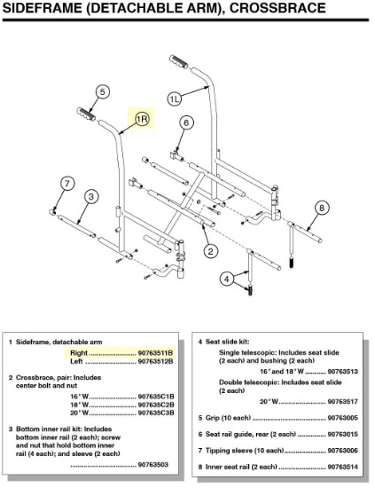 90763511B | Sideframe, detachable arm Right