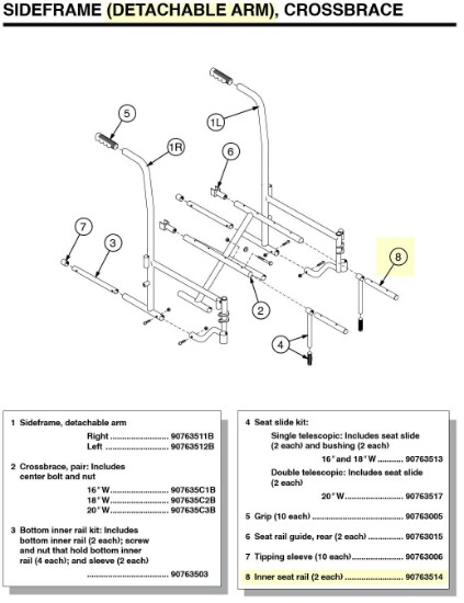 90763514 | Inner seat rail (2 each) Detachable Frame