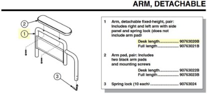 Picture of 90763020B | Desk Length Arm, detachable fixed-height, pair: