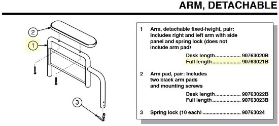 90763021B | Full Length Arm, detachable fixed-height, pair
