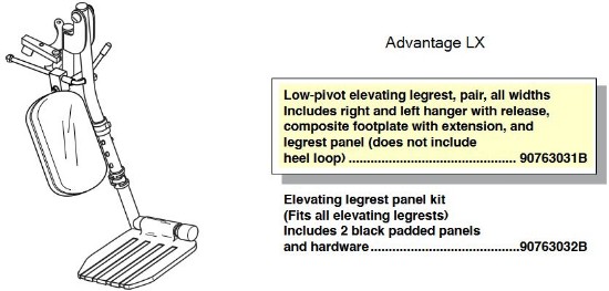 90763031B | Low-pivot elevating legrest, pair, all widths