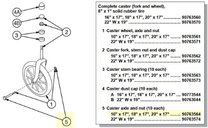 Picture of 90763564 | Caster axle and nut (10 each) 16" x 17", 18" x 17", 20" x 17"